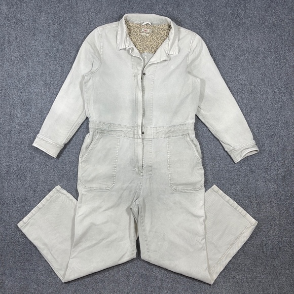 FAHERTY Organic Cotton Twill Denim Overalls Washed Light Gray Size XL 0630 - Picture 1 of 14